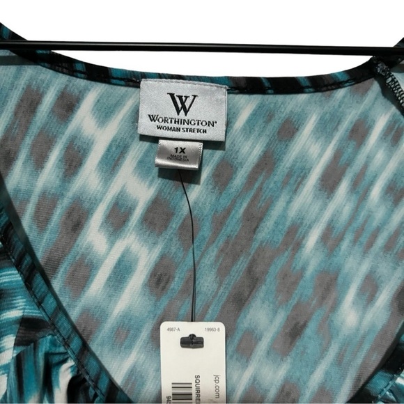 Worthington Woman Bundle of 2 Stretch Layered Ruffle Blouse Tops Animal Print 1X - Picture 10 of 15